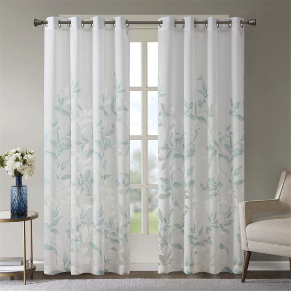 Madison Park Aqua 65 Percent Rayon & 35 Percent Polyester Burnout Printed Window Panel - MP40-7228