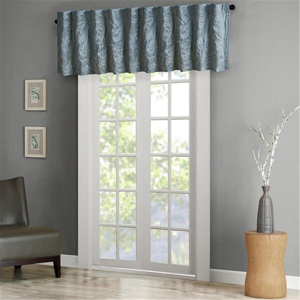 Madison Park 50 x 18 in. Andora Faux Silk Embroidered Window Valance - Blue - MP41-4571