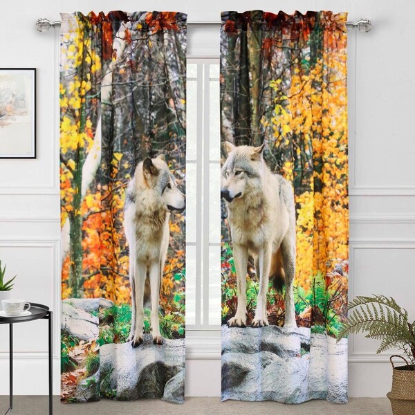 Habitat 38 x 84 in. Photo Real Wolves Pole Top Curtain Panel, Multi Color - 72106-171-76-84-901