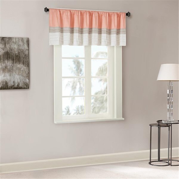 Madison Park 50 x 18 in. Amherst Polyoni Pintuck Window Valance - Coral - MP41-4376