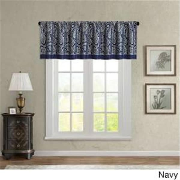 Madison Park 50 x 18 in. Jacquard Window Valance, Navy - MP41-4899