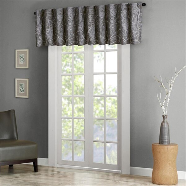 Madison Park 50 x 18 in. Andora Faux Silk Embroidered Window Valance - Grey - MP41-4573