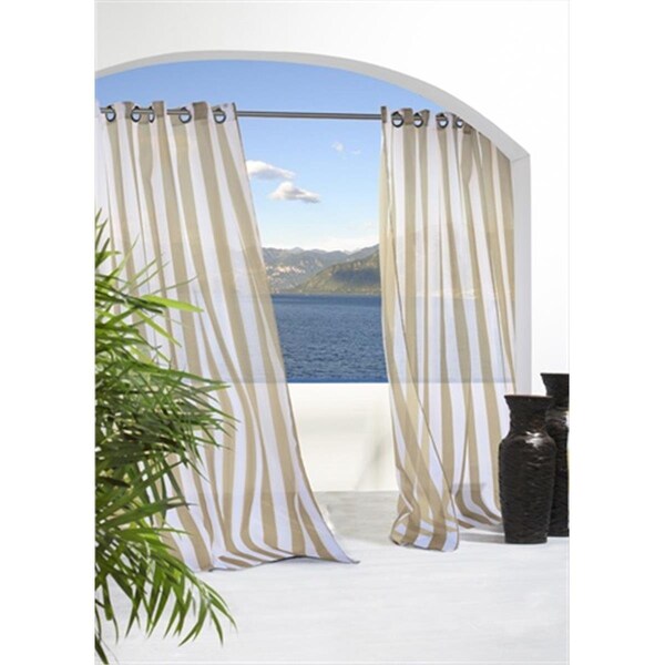 Commonwealth Home Fashions Escape Sheer Stripe Grommet Outdoor Top Curtain Panel 84 in., Khaki - 70503-109-758-84
