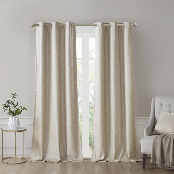 Sunsmart Taupe 100 Percent Polyester Printed Faux Silk Total Blackout Window Panel - Set of 2 - SS40-0139