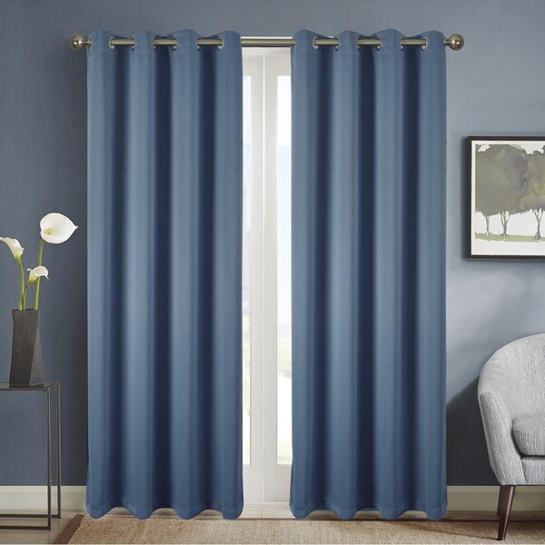 Olivia Gray 54 x 84 in. Anchorage Solid Blackout Grommet Single Curtain Panel - Blue - PNA22508
