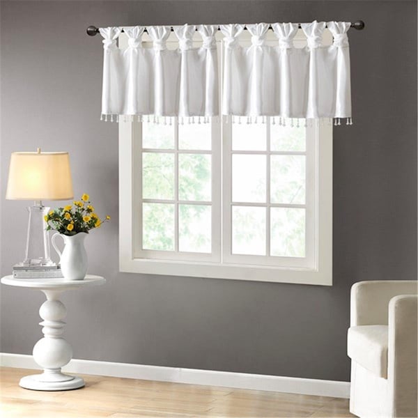 Madison Park 50 x 26 in. Emilia Twisted Tab Valance with Beads - White - MP41-4453