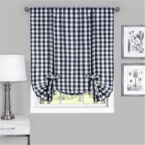 Eyecatcher 42 x 63 in. Buffalo Check Window Curtain Tie Up Shade, Navy - EY2511629