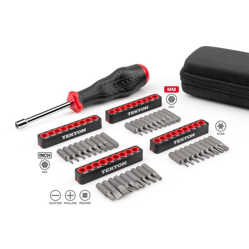 Juego de desarmadores y puntas de 1/4 pulg. TEKTON con estuche (37 piezas) - DBH93101
