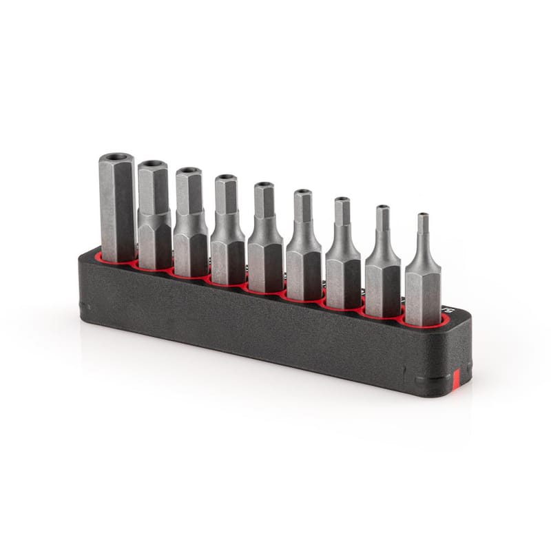 Juego de 9 puntas de seguridad hexagonales de 1/4 pulgadas TEKTON con riel (5/64-1/4 pulgadas) - DZX93003