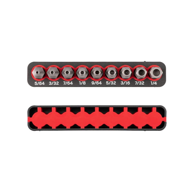 Juego de 9 puntas de seguridad hexagonales de 1/4 pulgadas TEKTON con riel (5/64-1/4 pulgadas) - DZX93003