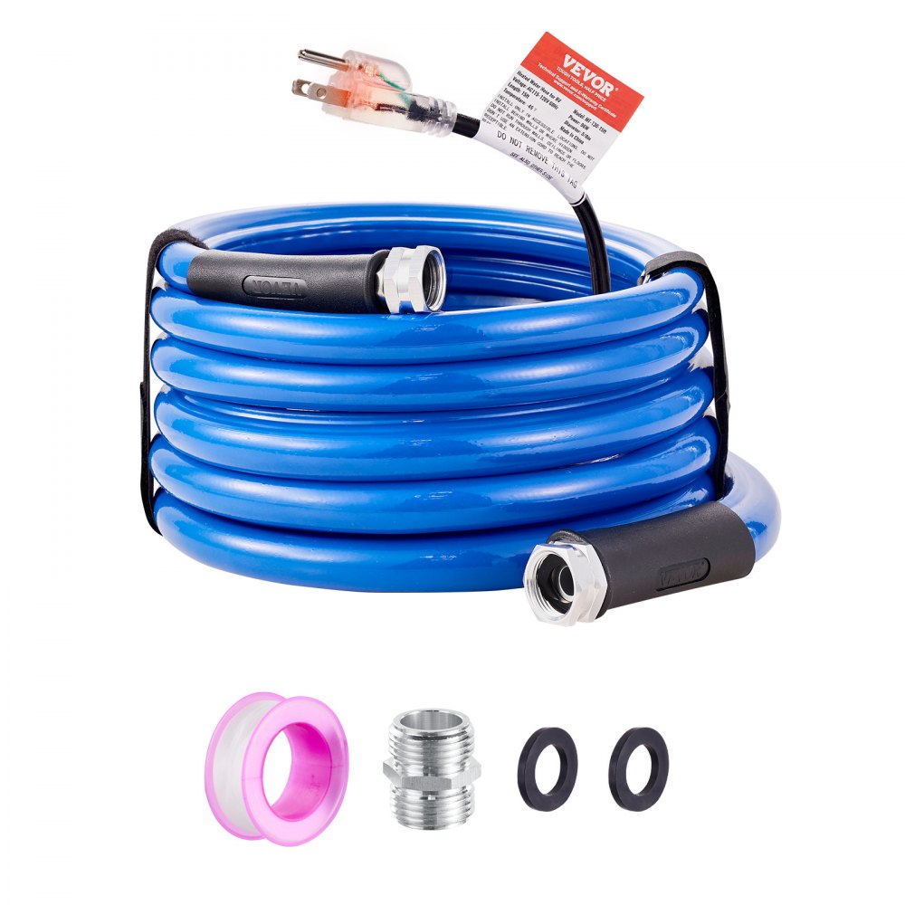 VEVOR 15ft Heated Water Hose for RV, Heated Drinking Water Hose Antifreeze to -45°F, Automatic Self-regulating, 5/8" I.D. with 3/4" GHT Adapter, Lead and BPA Free - GHKJRSG15YC0PZXBDV1