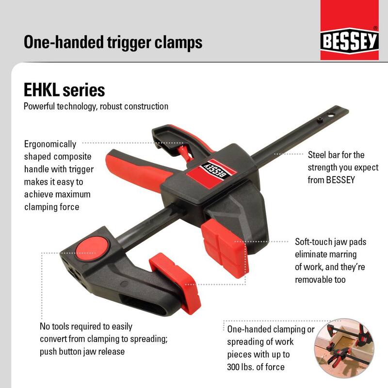 Serie EHK de Bessey 36 pulgadas. Capacidad de 300 lbs. Sargento grande con gatillo y profundidad de garganta de 3-1/8 pulgadas - EHKL36