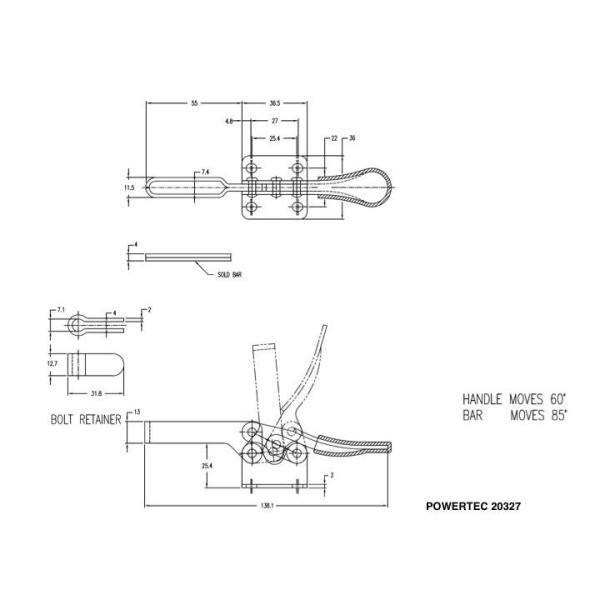 Abrazadera de palanca horizontal de liberación rápida 201B de 300 lbs. POWERTEC (paquete de 12) - 20327-P3