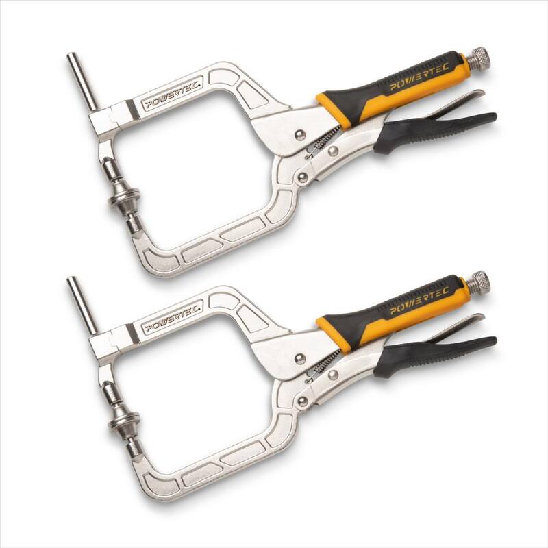 Abrazadera en ángulo recto para agujero de bolsillo de 12 pulgadas POWERTEC, 4-3/4 pulgadas de sujeción máxima para ensamblaje de juntas de agujero de bolsillo, carpintería, soldadura (Paquete de 2) - 71745N