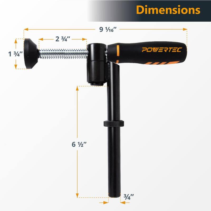 Sargento de Tornillo Variable de 180 Grados POWERTEC, Giratorio de Acción Rápida, para Orificios de Perro de Banco de 3/4 pulgadas, Serie de Sargentos para Carpintería (Paquete de 2) - 71774-P2N