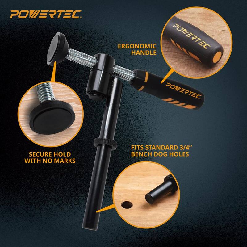 Sargento de Tornillo Variable de 180 Grados POWERTEC, Giratorio de Acción Rápida, para Orificios de Perro de Banco de 3/4 pulgadas, Serie de Sargentos para Carpintería (Paquete de 2) - 71774-P2N