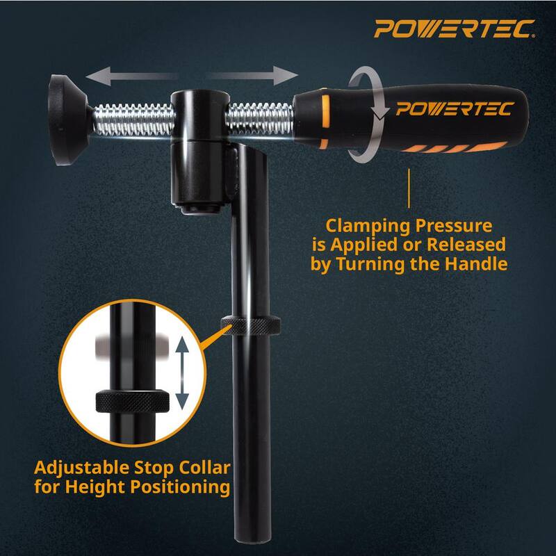 Sargento de Tornillo Variable de 180 Grados POWERTEC, Giratorio de Acción Rápida, para Orificios de Perro de Banco de 3/4 pulgadas, Serie de Sargentos para Carpintería (Paquete de 2) - 71774-P2N