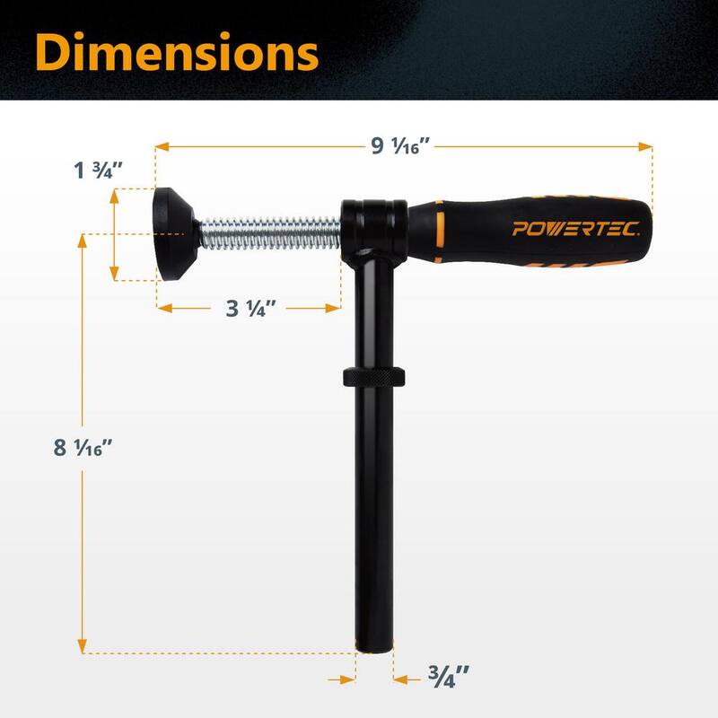 Sujección de tornillo de 90 grados POWERTEC, se ajusta a agujeros de perro de banco de 3/4 de pulgada, Serie de sujeciones de carpintería ajustables (paquete de 1) - 71771N