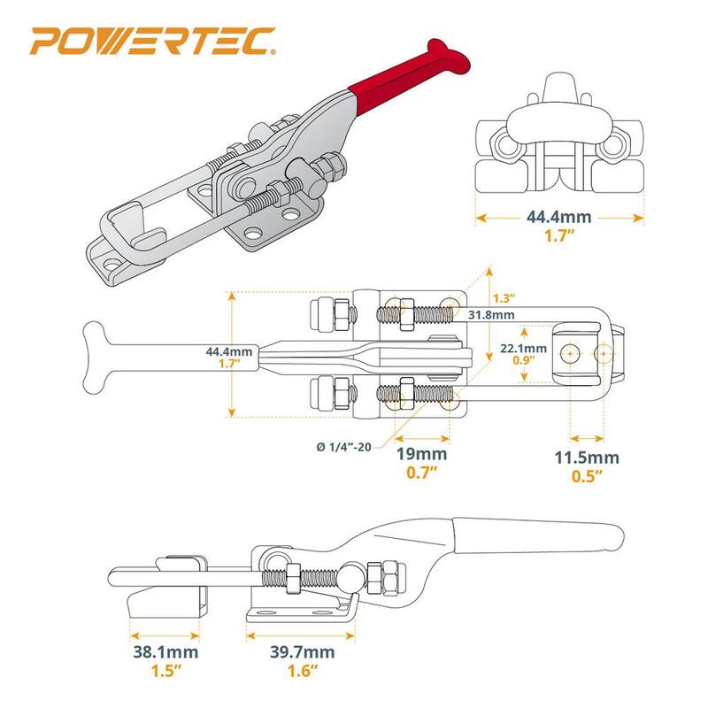 Abrazadera de palanca tipo U con perno ajustable de servicio pesado de POWERTEC con capacidad de sujeción de 431 a 700 lb (Paquete de 4) - 20307-P4
