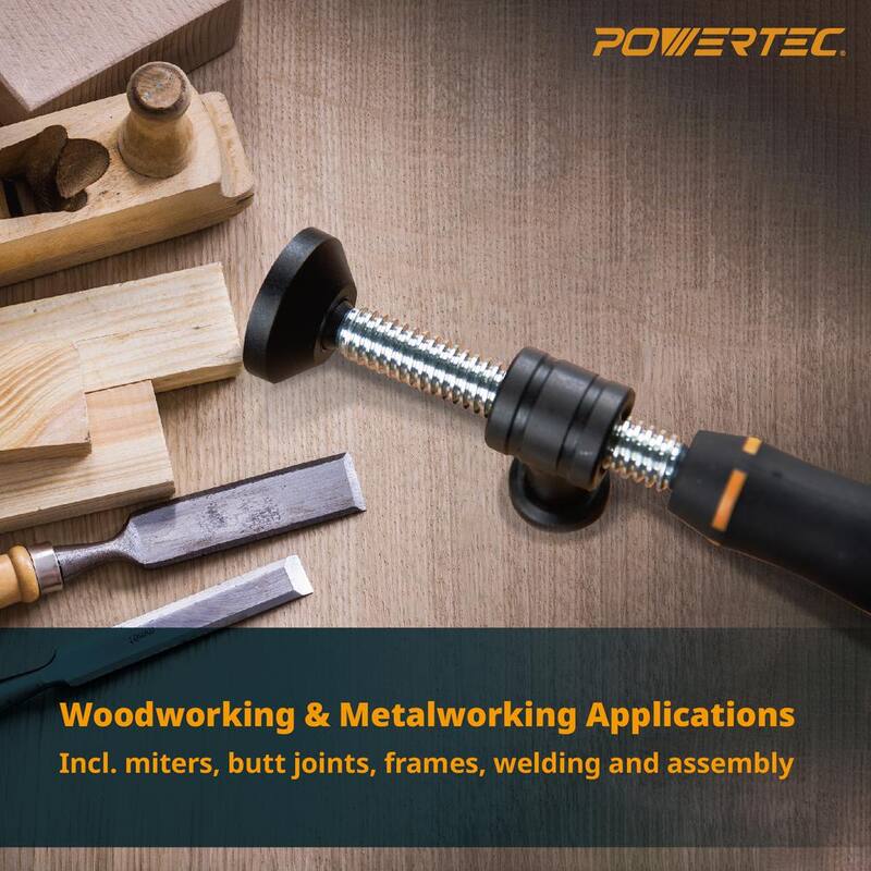 Abrazadera de tornillo de 90 grados POWERTEC, compatible con orificios de perro para banco de 3/4 pulgadas, Serie de abrazaderas ajustables para carpintería (paquete de 2) - 71771-P2N