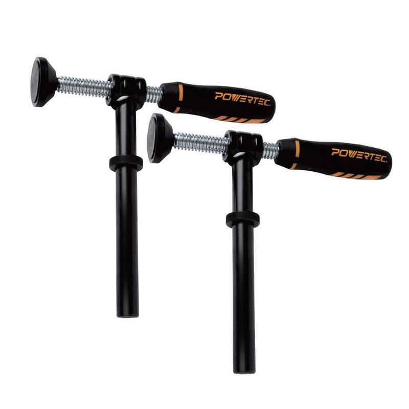 Abrazadera de tornillo de 90 grados POWERTEC, compatible con orificios de perro para banco de 3/4 pulgadas, Serie de abrazaderas ajustables para carpintería (paquete de 2) - 71771-P2N
