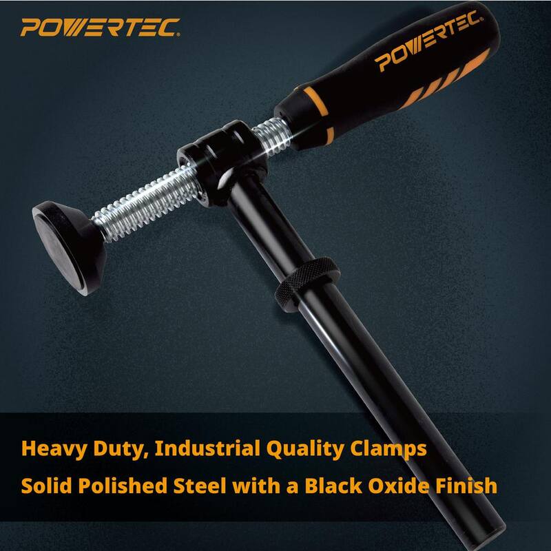 Abrazadera de tornillo de 90 grados POWERTEC, compatible con orificios de perro para banco de 3/4 pulgadas, Serie de abrazaderas ajustables para carpintería (paquete de 2) - 71771-P2N
