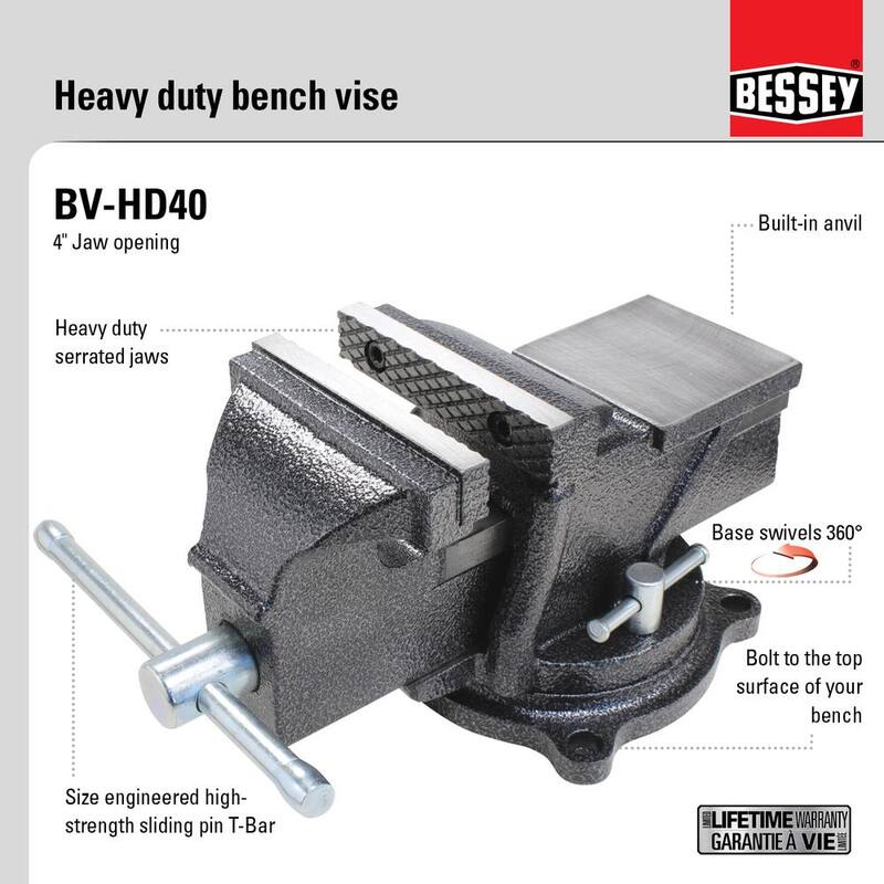 BESSEY 4 pulgadas. Tornillo de banco resistente con base giratoria herramienta de mano - BV-HD40