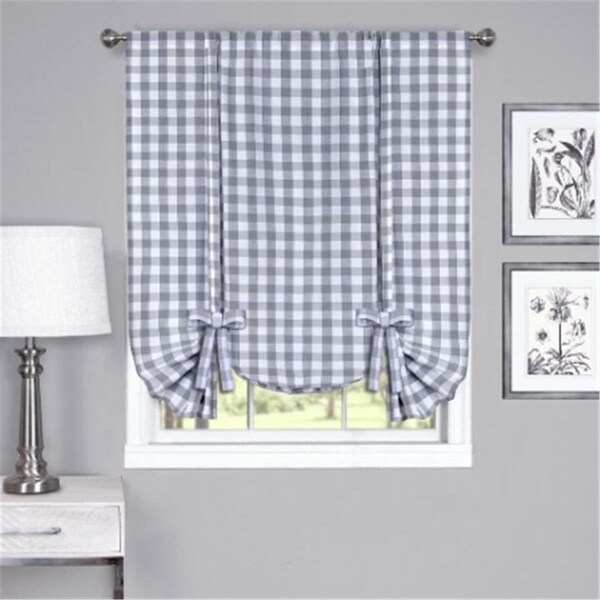 Eyecatcher 42 x 63 in. Buffalo Check Window Curtain Tie Up Shade, Grey - EY2511628