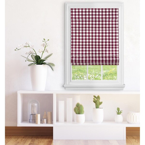 Achim Importing Achim  29 x 64 in. Cordless Buffalo Check Roman Window Shade; Burgundy - RSBC29BU04