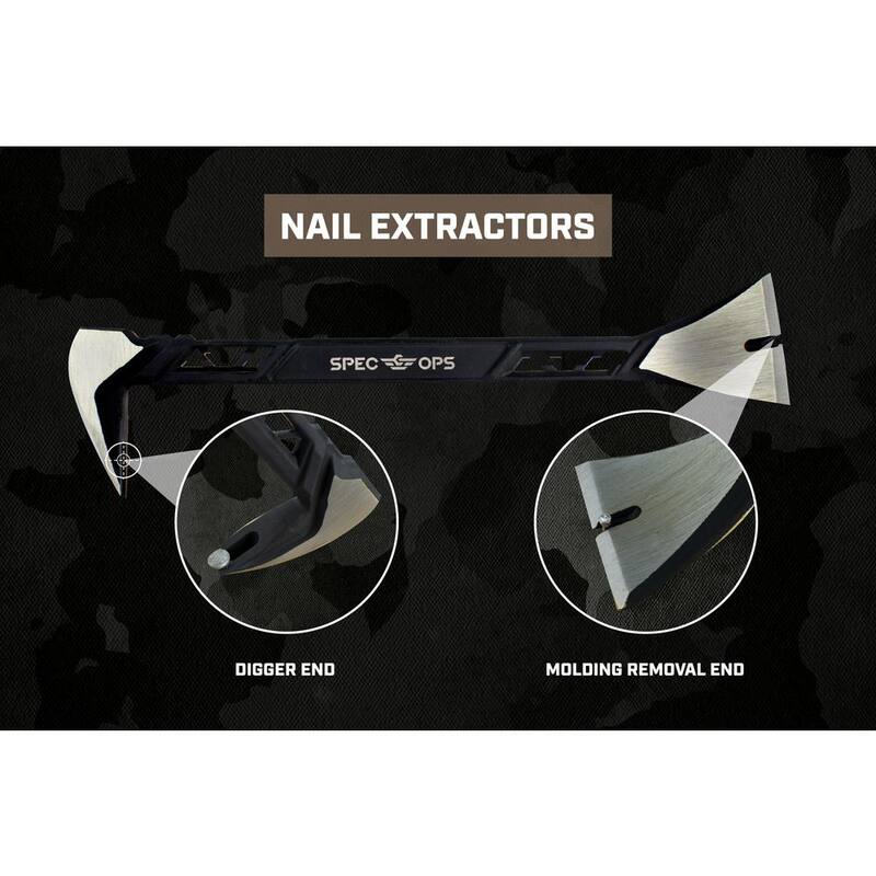 Set de herramientas para mano SPEC OPS de 3 piezas, incluye martillo de 20 oz, barra de palanca para molduras de 11 pulgadas y juego de 3 clavos - SPEC-N3PKM20D11