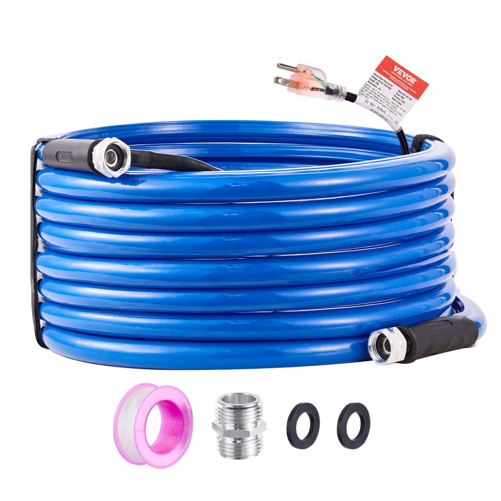 VEVOR 50ft Heated Water Hose for RV, Heated Drinking Water Hose Antifreeze to -45°F, Automatic Self-regulating, 5/8" I.D. with 3/4" GHT Adapter, Lead and BPA Free - GHKJRSG50YC0PP83OV1
