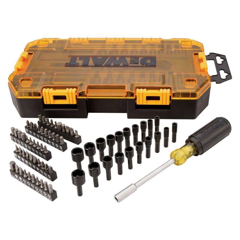 Juego de destornilladores multiusos y llaves para tuercas de 1/4 de pulgada (70 piezas) y medida de cinta de bolsillo de 9 pies x 1/2 de pulgada con respaldo magnético - DWMT73808W33028.