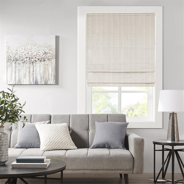 Madison Park Ivory 100 Percent Polyester Basketweave Room Darkening Roman Shade - MP40-6547