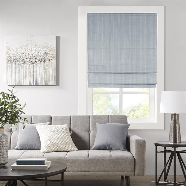 Madison Park Blue 100 Percent Polyester Basketweave Room Darkening Cordless Roman Shade Panel - MP40-7318