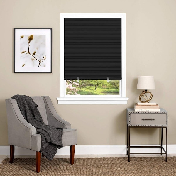 Eyecatcher 36 x 75 in. Cordless 1-2-3 Vinyl Room Darkening Pleated Window Shade - Black - EY2511807