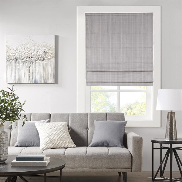 Madison Park Grey 100 Percent Polyester Basketweave Room Darkening Roman Shade - MP40-6554