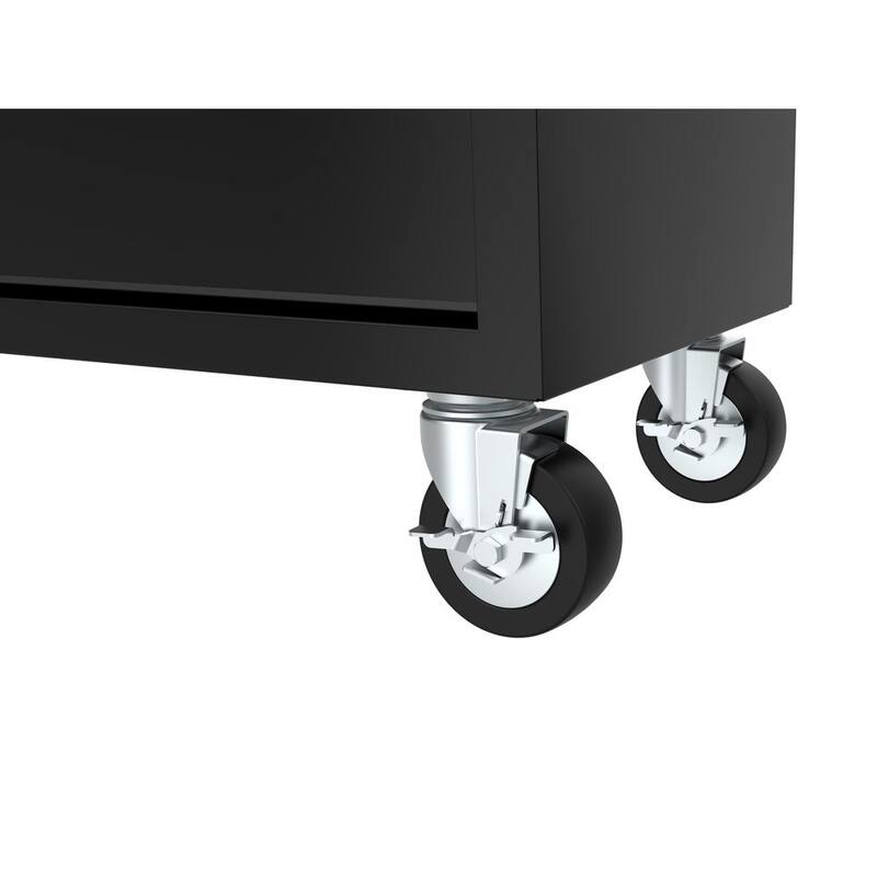 Almacenamiento de herramientas Husky 46 pulgadas de ancho x 18 pulgadas de profundidad Gabinete de banco de trabajo móvil en negro brillante - H46X18MWC9BLK