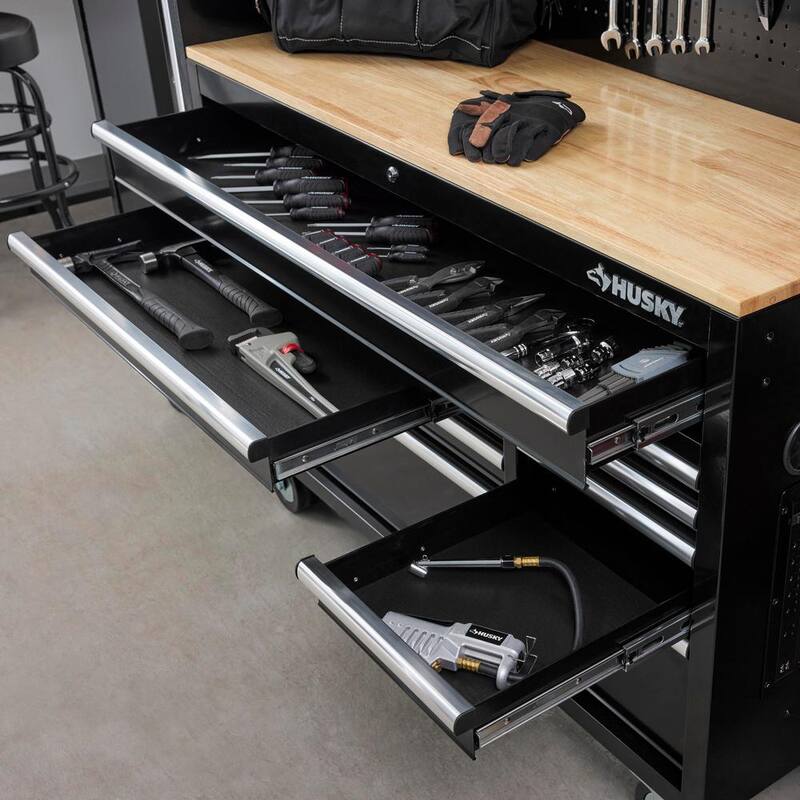 Gabinete de trabajo móvil negro estándar con almacenamiento modular para herramientas Husky de 52 pulgadas de ancho por 20 pulgadas de profundidad - H52MWC10MOD