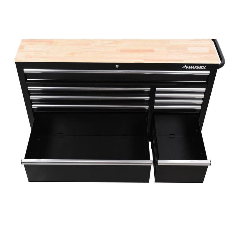 Gabinete de trabajo móvil negro estándar con almacenamiento modular para herramientas Husky de 52 pulgadas de ancho por 20 pulgadas de profundidad - H52MWC10MOD