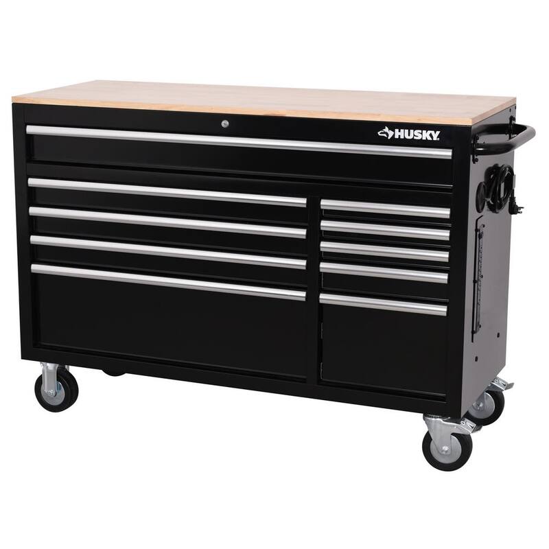 Gabinete de trabajo móvil negro estándar con almacenamiento modular para herramientas Husky de 52 pulgadas de ancho por 20 pulgadas de profundidad - H52MWC10MOD