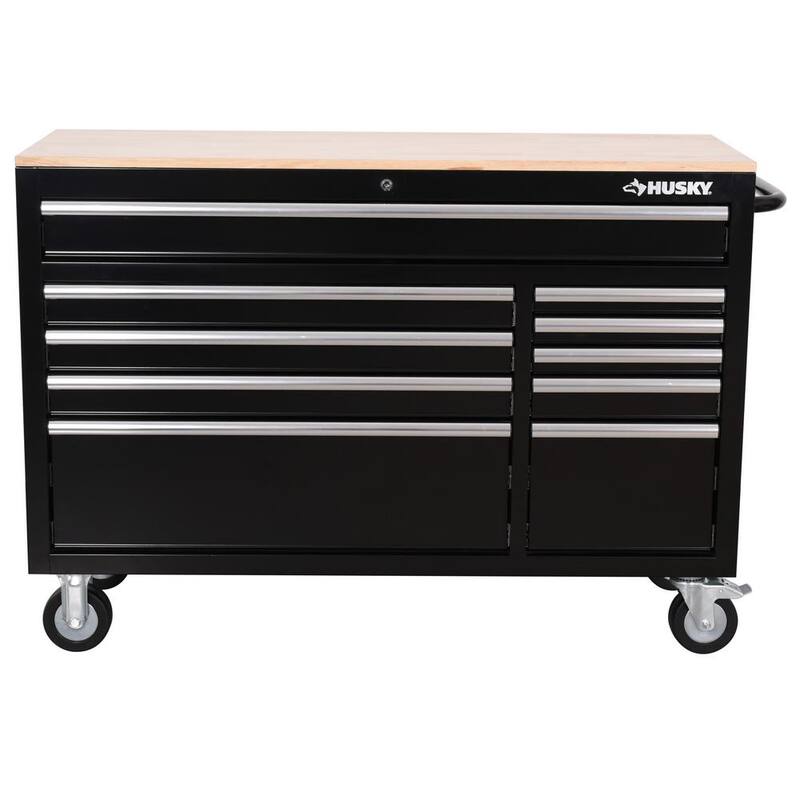 Gabinete de trabajo móvil negro estándar con almacenamiento modular para herramientas Husky de 52 pulgadas de ancho por 20 pulgadas de profundidad - H52MWC10MOD