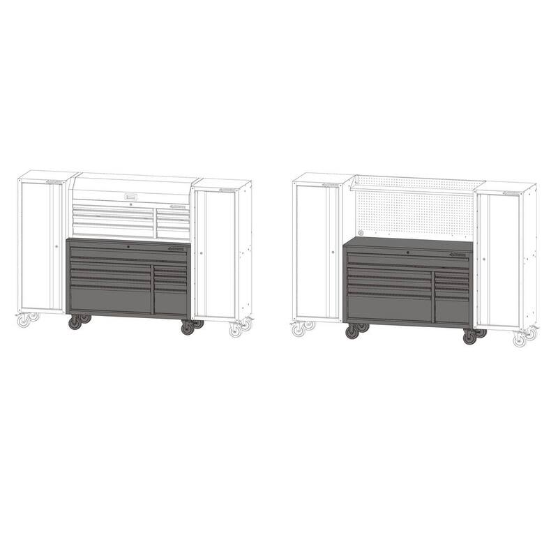 Gabinete de trabajo móvil negro estándar con almacenamiento modular para herramientas Husky de 52 pulgadas de ancho por 20 pulgadas de profundidad - H52MWC10MOD