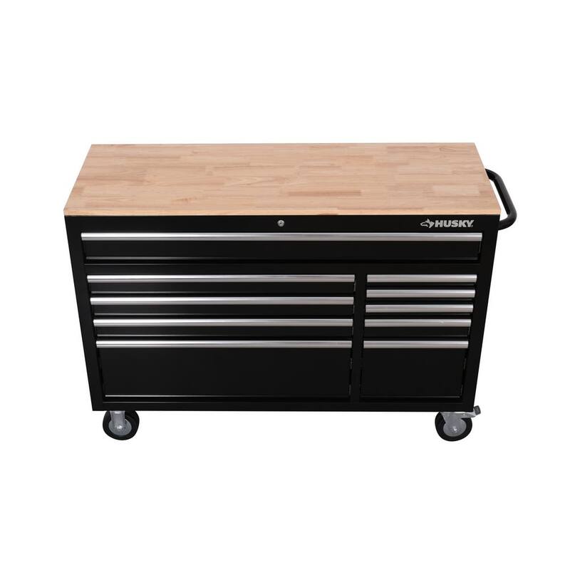 Gabinete de trabajo móvil negro estándar con almacenamiento modular para herramientas Husky de 52 pulgadas de ancho por 20 pulgadas de profundidad - H52MWC10MOD