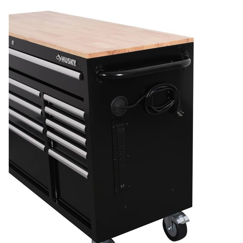 Gabinete de trabajo móvil negro estándar con almacenamiento modular para herramientas Husky de 52 pulgadas de ancho por 20 pulgadas de profundidad - H52MWC10MOD