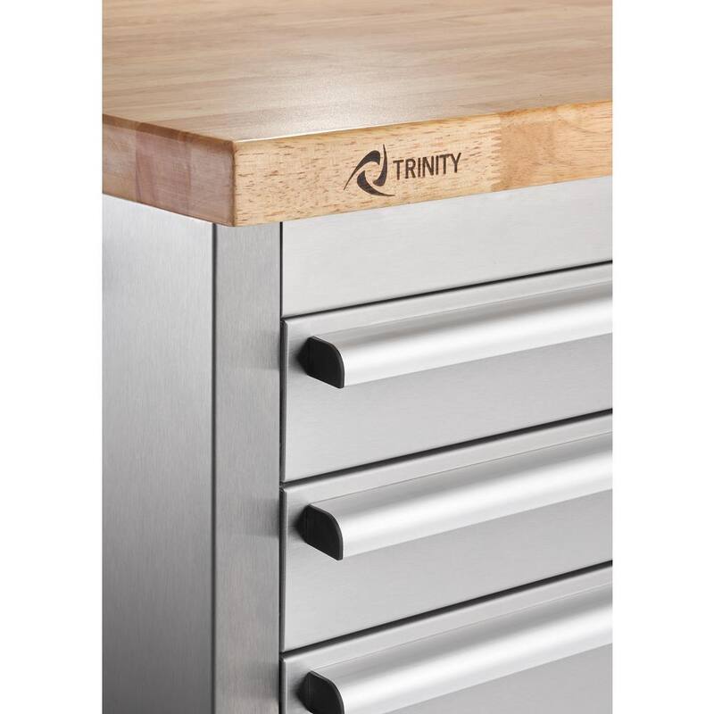 TRINITY 48 pulgadas de ancho x 26 pulgadas de profundidad 7 cajones Banco de trabajo de acero inoxidable con almacenamiento - TLS-4815
