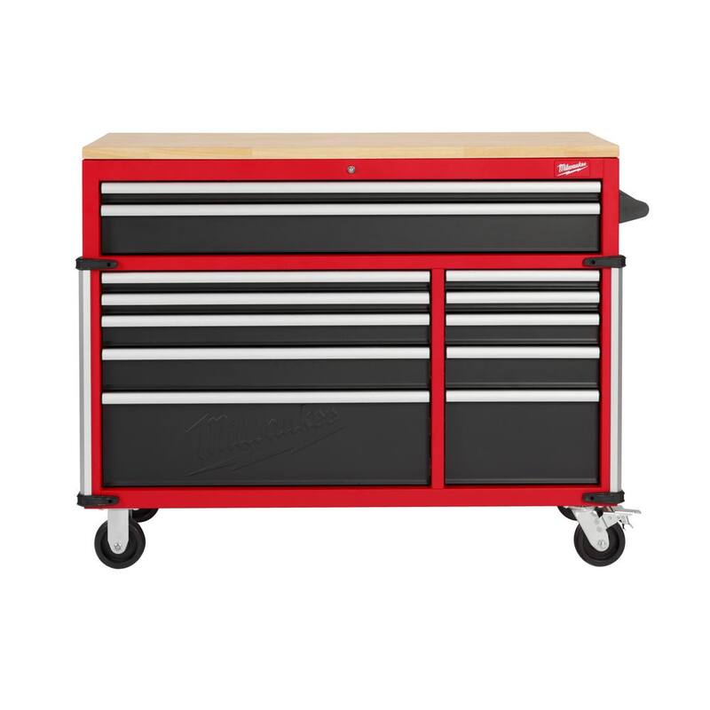 Almacenamiento de herramientas Milwaukee 52 pulgadas de ancho x 22 pulgadas de profundidad Gabinete de banco de trabajo móvil rojo resistente - 48-22-8559