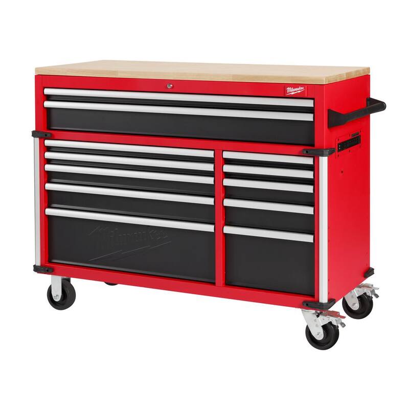Almacenamiento de herramientas Milwaukee 52 pulgadas de ancho x 22 pulgadas de profundidad Gabinete de banco de trabajo móvil rojo resistente - 48-22-8559