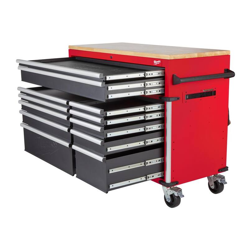 Almacenamiento de herramientas Milwaukee 52 pulgadas de ancho x 22 pulgadas de profundidad Gabinete de banco de trabajo móvil rojo resistente - 48-22-8559