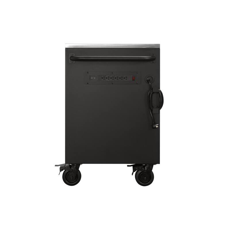 Almacenamiento de herramientas Husky 84 pulgadas de ancho x 24 pulgadas de profundidad. Banco de trabajo móvil resistente con caja de herramientas y superficie de trabajo de acero inoxidable en negro matte - HOTC8422BB1M
