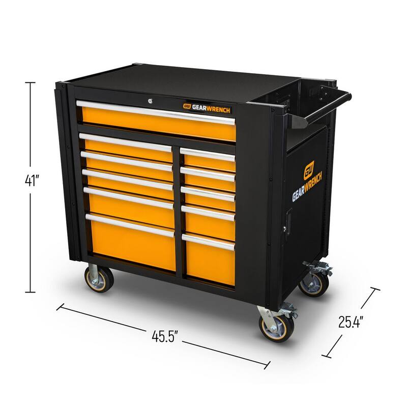 Banco de trabajo móvil GEARWRENCH MEGAMOD de 41 pulgadas de ancho x 25 pulgadas de profundidad con gabinetes de 11 cajones y juego de herramientas para mecánicos en bandejas de espuma - MEGAMODMRO